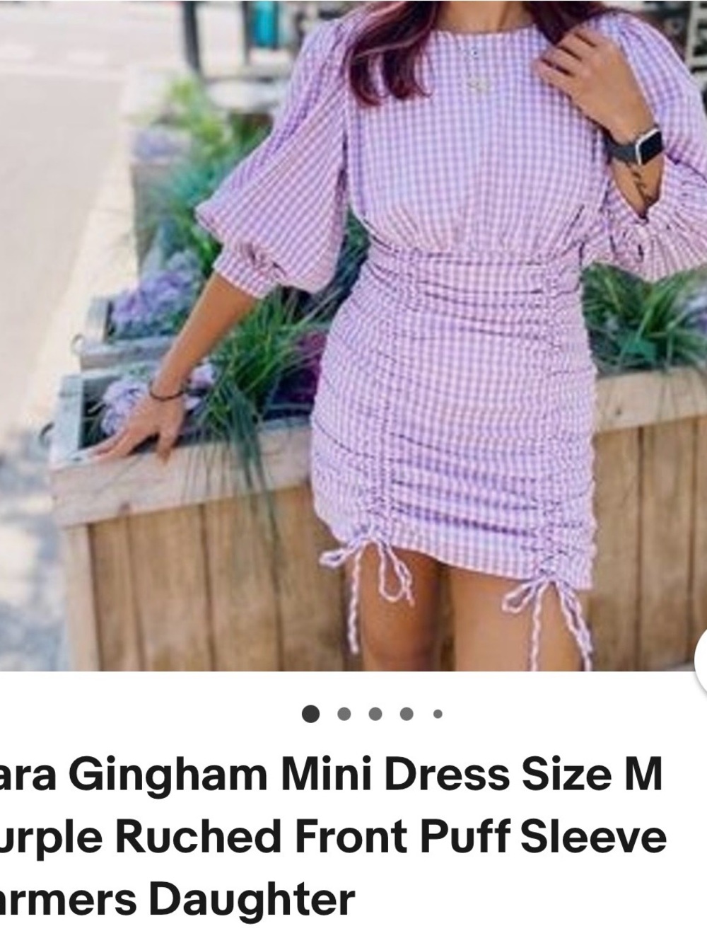 Zara Lavender Gingham Ruched Mini Dress